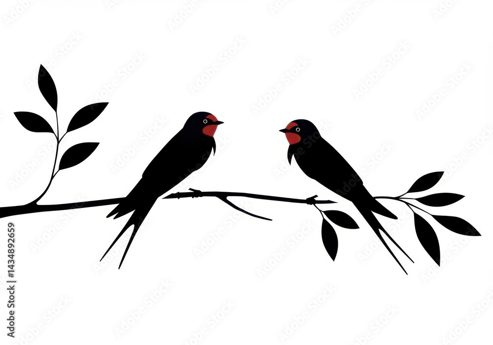 Fototapeta premium Two swallows resting on a branch