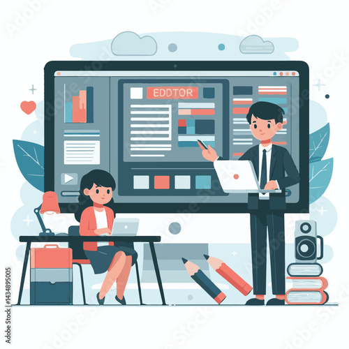 editor, business, computer, content, technology, editing, man, writer, office, work, online, internet, workplace, people, illustration, designer, digital, person, concept, professional, creative, scre