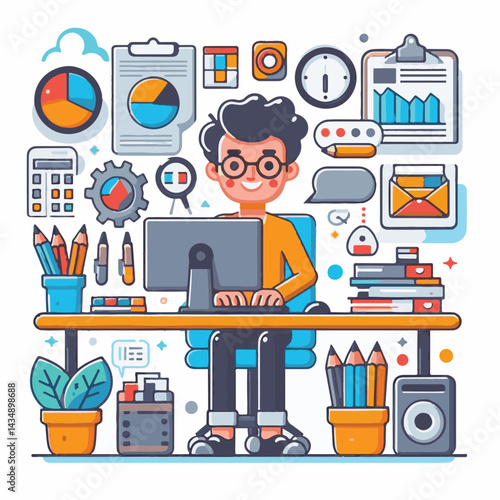 editor, business, computer, content, technology, editing, man, writer, office, work, online, internet, workplace, people, illustration, designer, digital, person, concept, professional, creative, scre