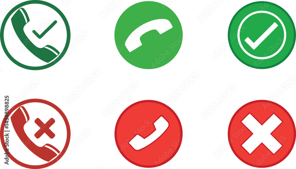 Phone Call Icons Set Accept and Decline Round Vector Buttons Phone Call Icons Set Accept and Decline Round Vector Buttons
