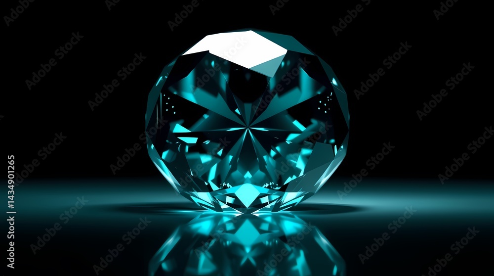 A hyper-realistic 3D rendering of a close-up diamond surface reflecting light, rich in deep teal hues, exhibiting a luxurious and vibrant aesthetic A hyper-realistic 3D rendering of a close-up diamond surface reflecting light, rich in deep teal hues, exhibiting a luxurious and vibrant aesthetic