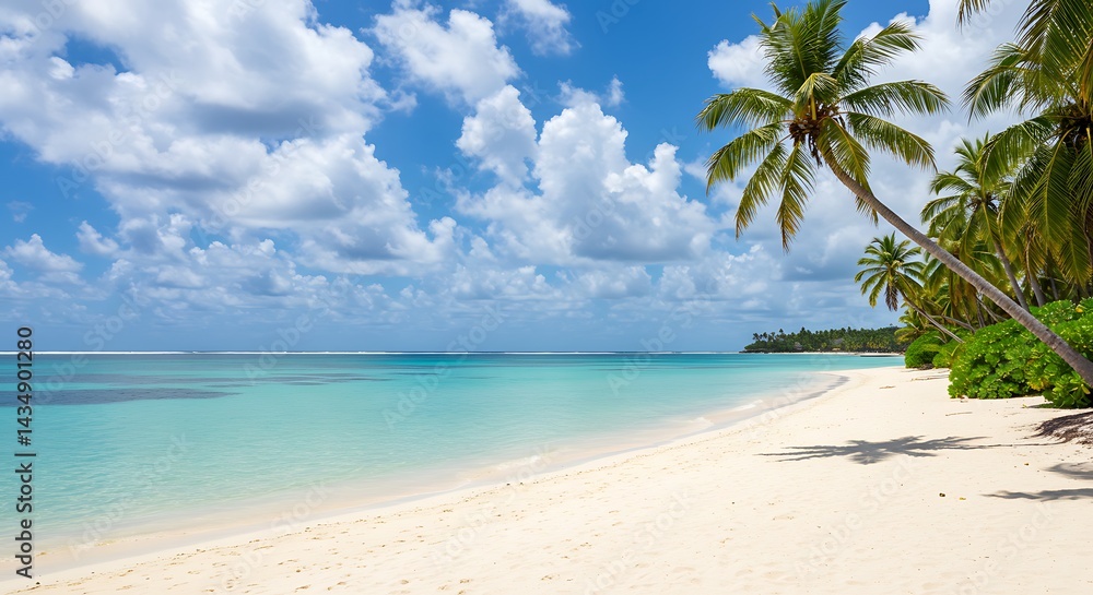 Obraz premium Tropical Beach Paradise: Serene Palms, Azure Waters, and White Sands