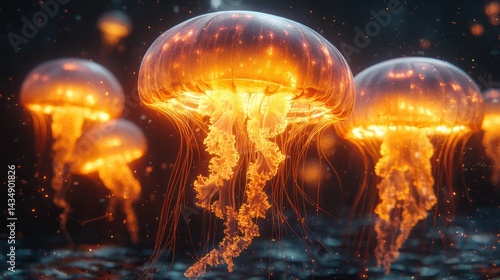 Glowing Jellyfish Ocean Deep.