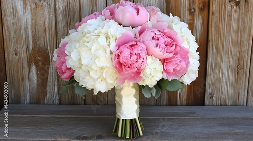 Obraz na płótnie Elegant bridal bouquet of pink peonies and white hydrangeas w salonie