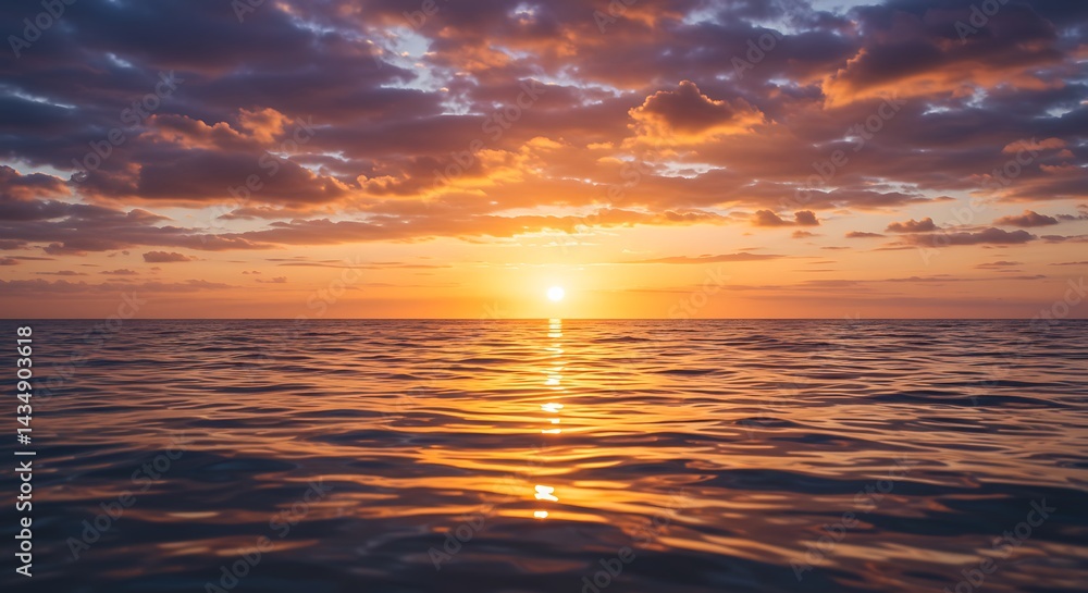 Obraz premium Ocean Sunset: Golden Hues and Dramatic Cloudscape