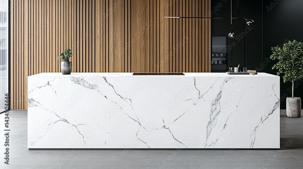 Modern marble countertop reception desk in a contemporary office