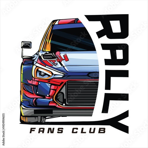 rally car illustration with a combination of rally fans typography for banners and clothes