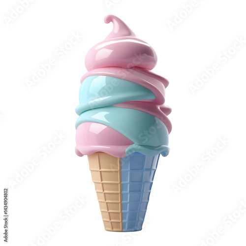 3D cartoon shaped ice cream with pastel pink and blue soft ice cream,cone,dessert,food,summer,delicious