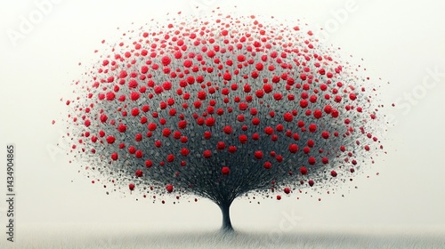 Obraz na płótnie Abstract tree with vibrant red fruit-like spheres w salonie