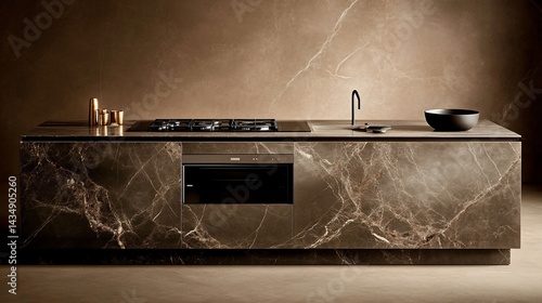 Obraz na płótnie Modern kitchen island with marble countertops. Sophisticated design w salonie