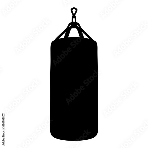 Silhouette of a punching bag for boxing or transparent . combat sports and workouts hanging in the air