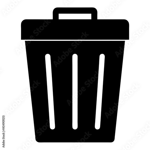 Black silhouette of a trash can, transparent . representing waste disposal, deletion and removal of items