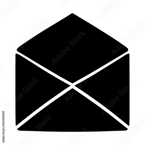 Graphic Black Silhouette of an Opened Envelope for Mail, transparent . Messaging, or Business Correspondance