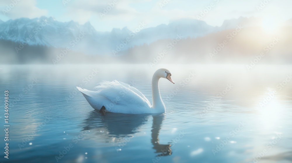 Fototapeta premium Serene swan water scene peaceful wildlife photography