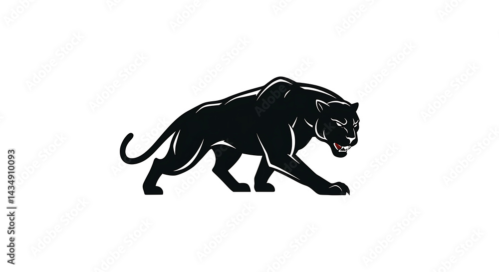 Fototapeta premium Silhouette of a black panther stalking prey with teeth showing vector