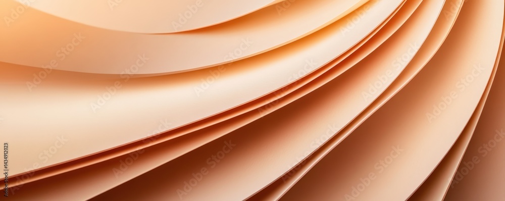 Fototapeta premium A close-up view of elegantly curved layers of soft, warm-colored paper or fabric, showcasing smooth textures and gentle gradients.