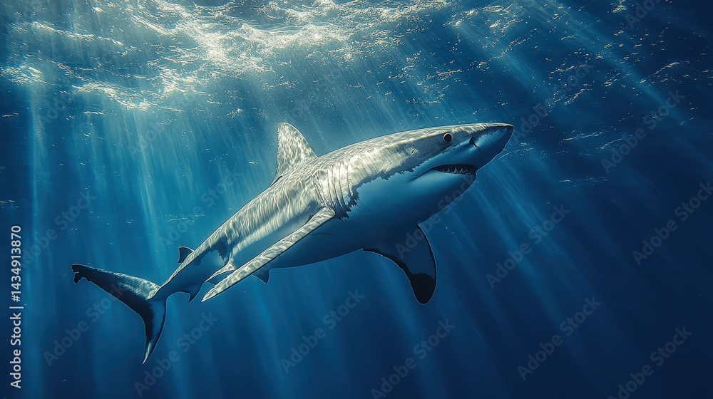 Fototapeta premium Powerful apex predator swimming in deep blue waters.