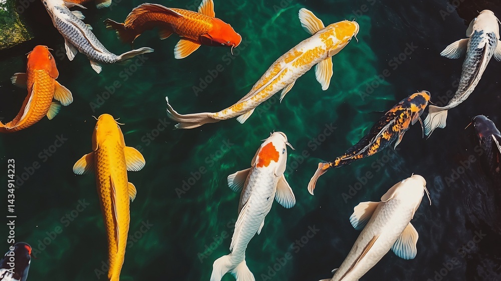 Colorful Koi fish swimming in a pond