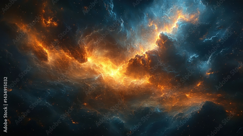 Fototapeta premium Fiery cosmic clouds ignite a nebula's dramatic scene.