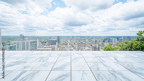 Obraz na płótnie Empty marble floor with city skyline view w salonie