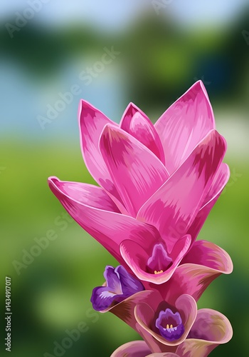Pink Siam Tulip: Painted Bloom AI Generated