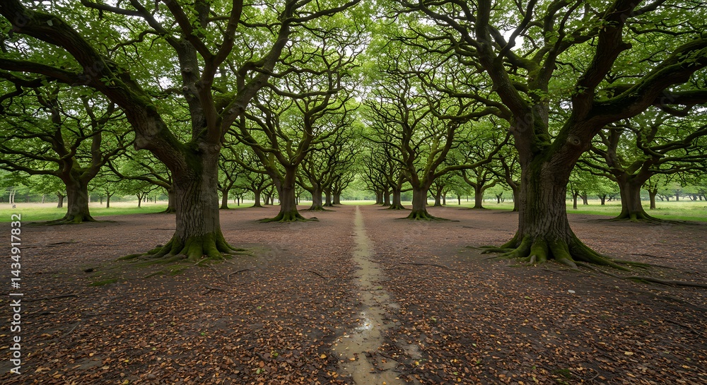 Naklejka premium Ancient Canopy: A Path Through Time AI Generated