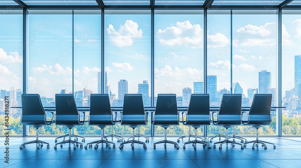 Modern conference room with city view
