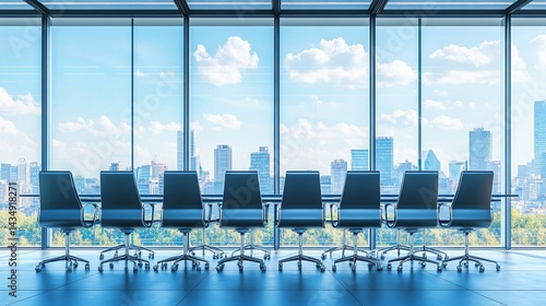 Obraz na płótnie Modern conference room with city view w salonie