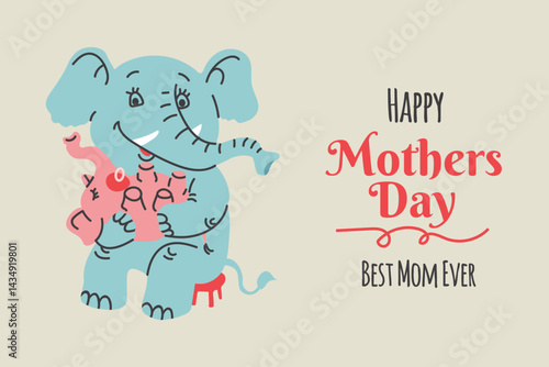 Happy Mothers Day card banner invitation poster with elephants