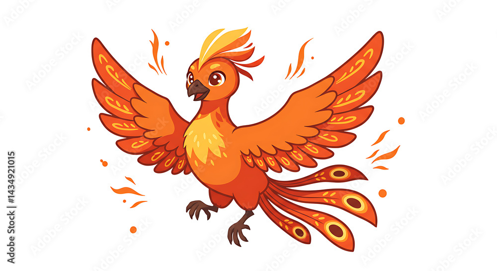 Fototapeta premium 2D Cartoon Reborn Phoenix Character with White Background