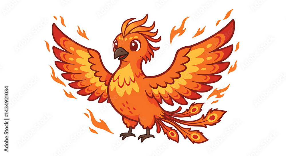 Fototapeta premium 2D Cartoon Reborn Phoenix Character with White Background
