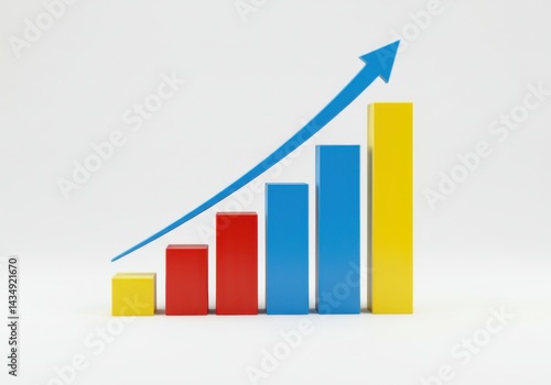 Free Download Colorful bar graph showing upward trend with blue arrow pointing up isolated on white background - GFXLoad