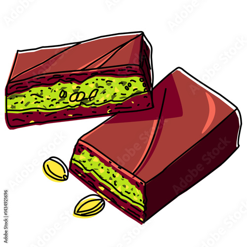 Stack of Dubai Chocolate Slices and a Whole Bar