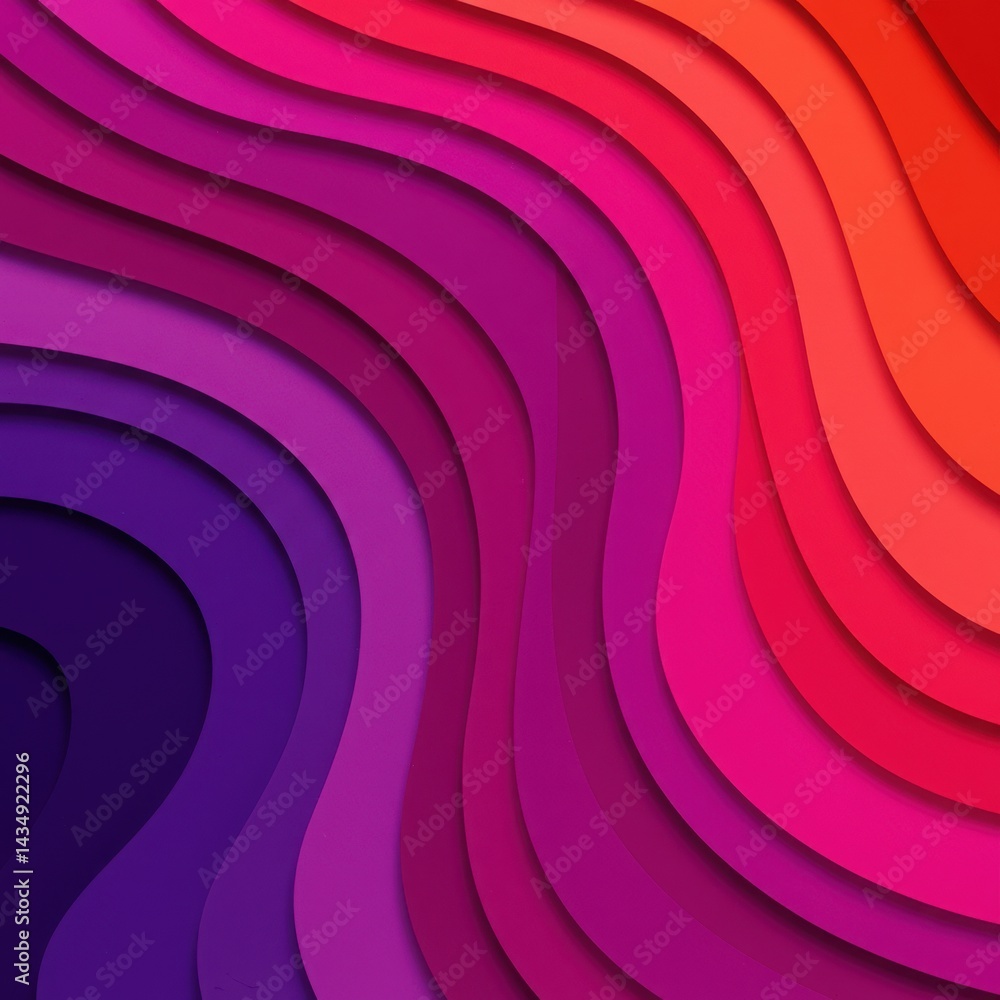 Obraz premium Abstract layered waves pattern with gradient from purple to orange and red hues
