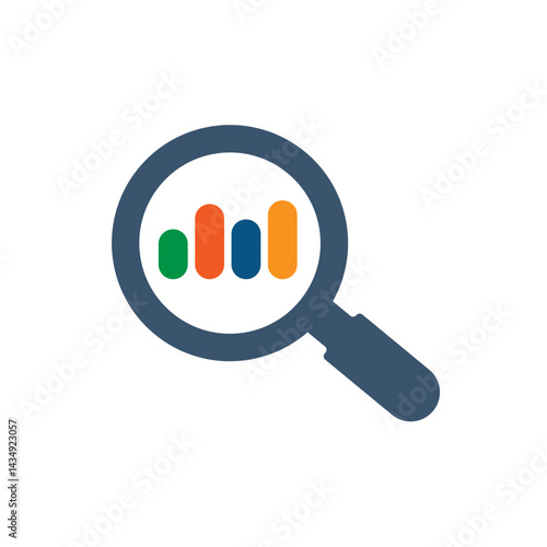 Obraz na płótnie Analysis icon. Vector illustration of magnifying glass and bar chart w salonie