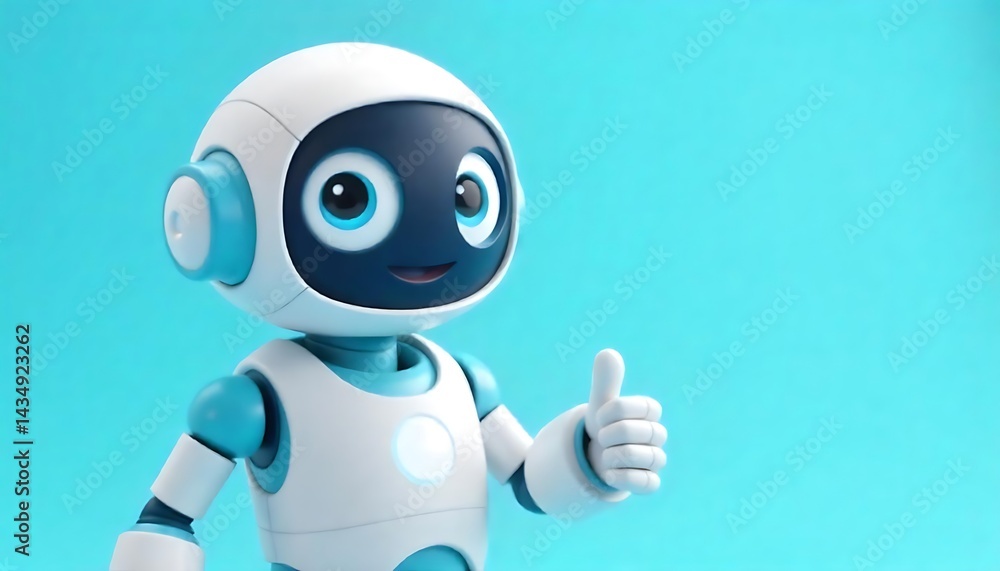 robot with a round head, expressive eyes, and a friendly smile. robot white body with blue accents and is giving a thumbs-up gesture created with generative ai.
robot with a round head, expressive eyes, and a friendly smile. robot white body with blue accents and is giving a thumbs-up gesture created with generative ai.