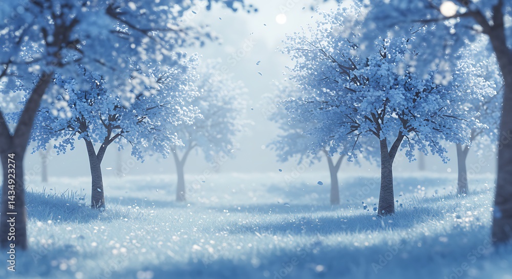 Fototapeta premium Frozen Grove: A 3D Winter's Dream AI Generated