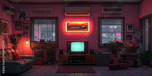 Retro Living Room Scene at Night