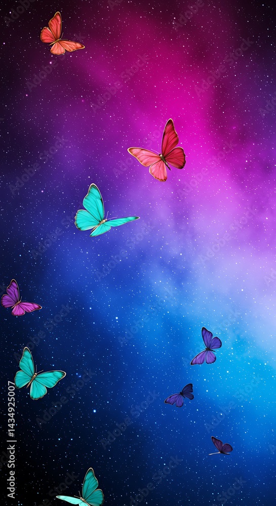 Naklejka premium Cosmic Butterfly Dance: A Digital Dream AI Generated