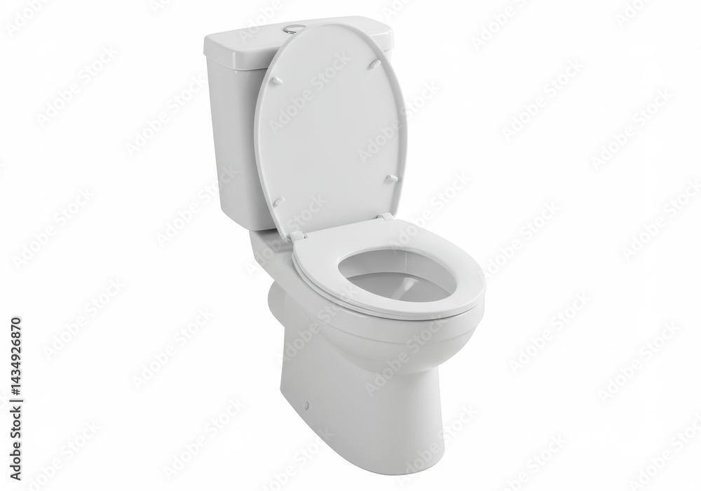 A pristine white toilet with the seat open isolated on white background A pristine white toilet with the seat open isolated on white background