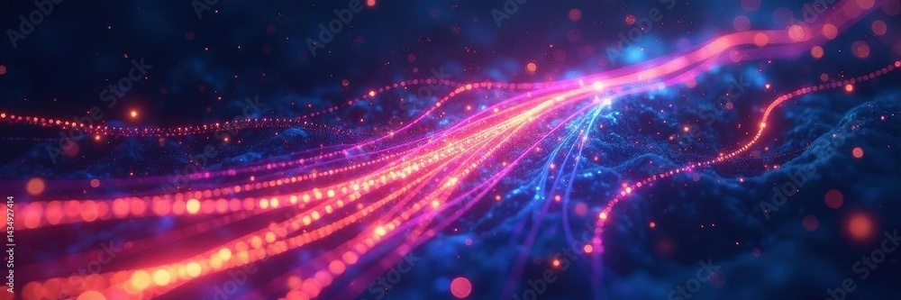 Obraz premium Interconnected glowing streams, flowing light trails , abstract background, wave