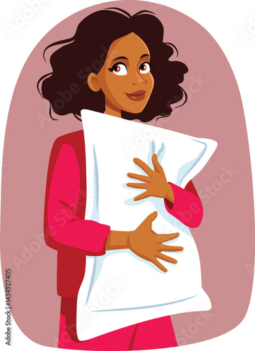 Smiling Woman Holding a Soft Pillow Vector Character Illustration. Happy girl feeling rested after a good nap
