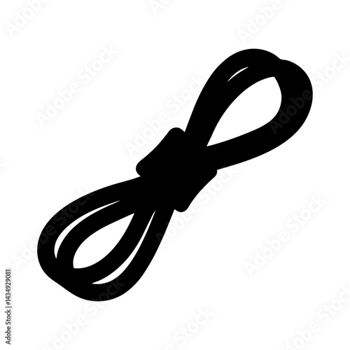 Black silhouette of a looped or tied rope,cord, or string on a on a transparent background
