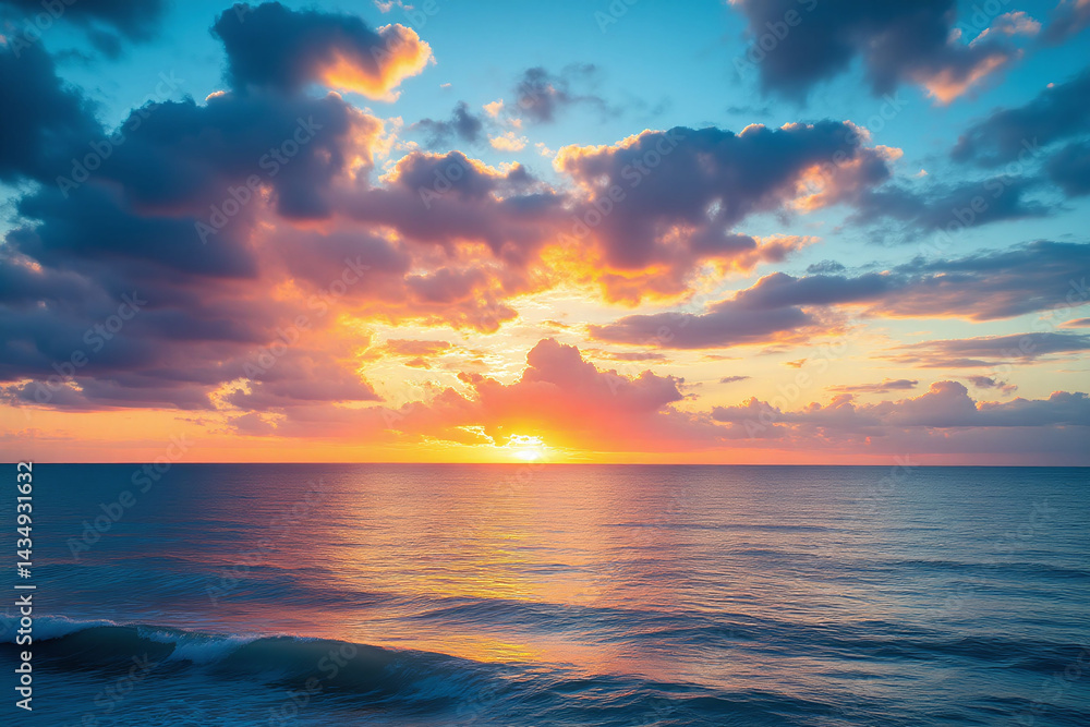 Obraz premium beautiful sunset over the ocean with clouds in the sky 22