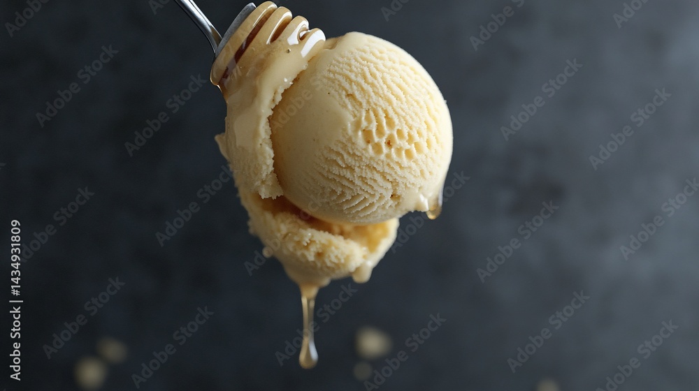 Honey-drizzled vanilla ice cream scoop