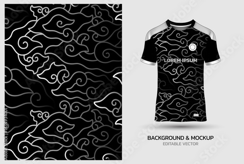 Jersey mockup and background pattern design. Uniform front view jersey and sublimation templates for soccer, football, volleyball, badminton, e-sports, casual