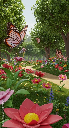 Enchanted Garden Path: A 3D Bloom AI Generated