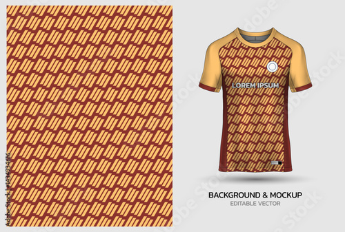 Jersey mockup and background pattern design. Uniform front view jersey and sublimation templates for soccer, football, volleyball, badminton, e-sports, casual