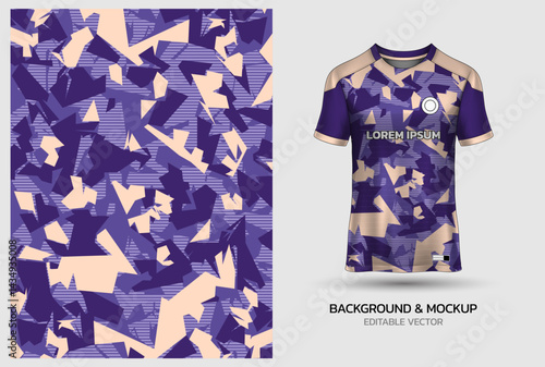 Jersey mockup and background pattern design. Uniform front view jersey and sublimation templates for soccer, football, volleyball, badminton, e-sports, casual