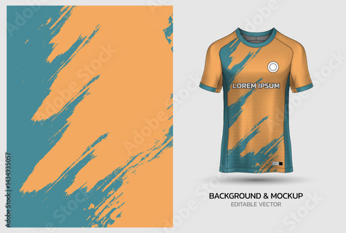 Jersey mockup and background pattern design. Uniform front view jersey and sublimation templates for soccer, football, volleyball, badminton, e-sports, casual